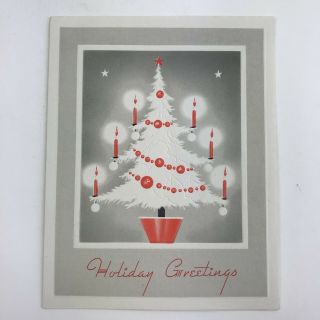 Vintage Early Mid Century Christmas Greeting Card Tree With Candles Art Deco 2