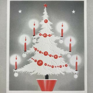 Vintage Early Mid Century Christmas Greeting Card Tree With Candles Art Deco 3