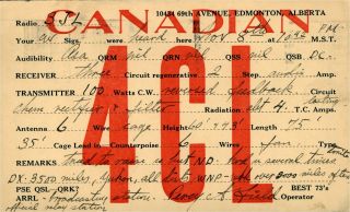 4cl Pevey A.  Field Edmonton,  Alberta,  Canada 1923 Vintage Ham Radio Qsl Card