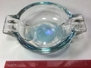 Vintage Art Deco.  Ashtray - Made In Japan - Light Blue Clear Glass Iridescent