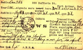 3w2 S.  G.  Vigars Ontario,  Canada 1923 Vintage Ham Radio Qsl Card