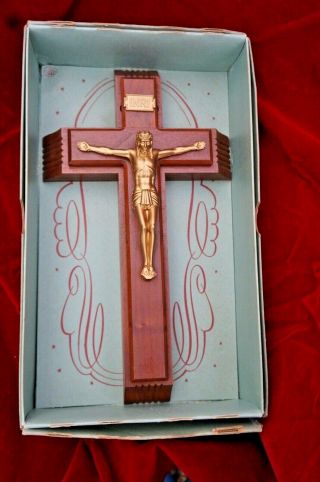 Catholic Wall Cross Crucifix Jesus Christ Wooden Wood Candles Hanging Inri Box