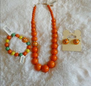Disney Orange Bird Jewelry Set Nwt Necklace Earrings Bracelet