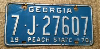 Vintage 1970 Georgia Peach State Automobile License Plate Tag Cobb 7 J 27607