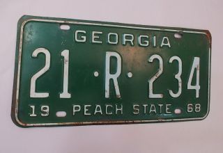 Vintag 1968 Georgia Peach State Automobile License Plate Tag Spalding 21 R 234