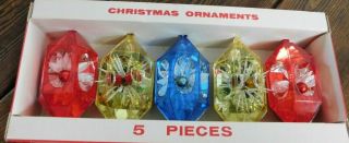 Vintage Christmas Tree Ornaments Jewelbrite Mirror Poinsettia Bells W/box