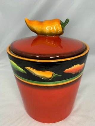 Clay Art Stonelite Jalapeno Chili Pepper Sugar Canister Ceramic Cookie Jar