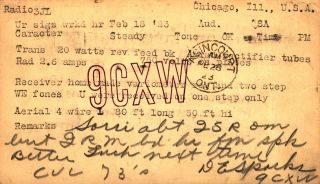 9cxw D.  E.  Sparks Chicago,  Illinois 1923 Vintage Ham Radio Qsl Card