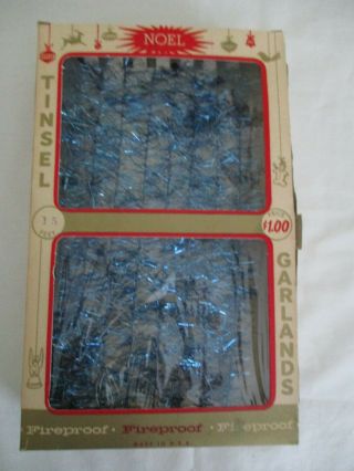 Antique Vintage Christmas Tree Garland Blue Tinsel Feather - Retro Decor