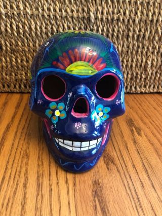 Hand - Painted Ceramic Sugar Skull Made In Mexico Day Of The Dead Calavera Dia De