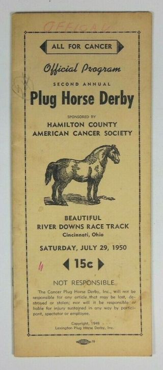 Plug Horse Derby Racing Program - River Downs Racetrack - Cincinnati,  Ohio