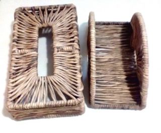 Vintage Wicker Rattan Bamboo Napkin And Tissue Holder Storage Set Of 2 3