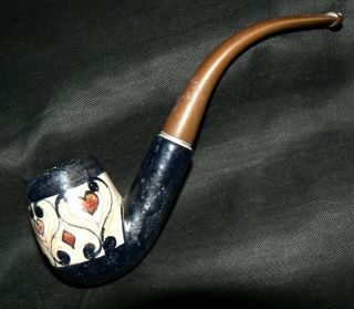Vintage French Ceramic Estate Tobacco Pipe With Art.  Solid.