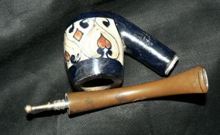 Vintage French Ceramic Estate Tobacco Pipe with Art.  Solid. 4