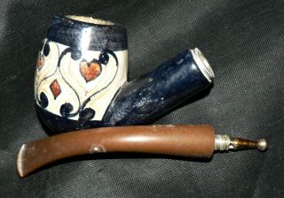 Vintage French Ceramic Estate Tobacco Pipe with Art.  Solid. 5