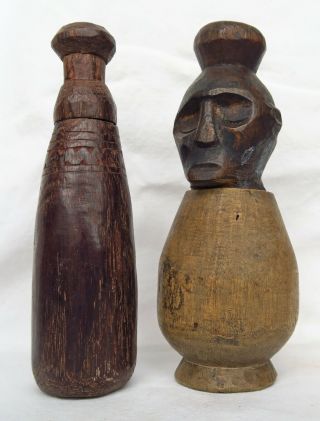 2 Pc Wooden Timor Tribal Betelnut Container Artifact Late 20th C.