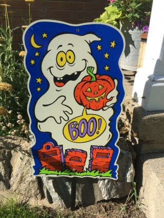 Vintage 1998 Halloween Plastic Boo Ghost Yard Art Sign
