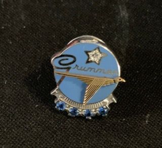 Grumman 10k Gold 20 Yr Service Pin W/ 1 Diamond & Four Sapphires
