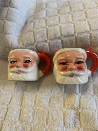 2 Vintage Mini Santa Mug Miniature Christmas Holiday Porcelain Shot Glass Japan