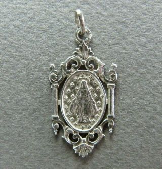 French Antique Sterling Silver Religious Pendant Virgin Mary Miraculous Medal