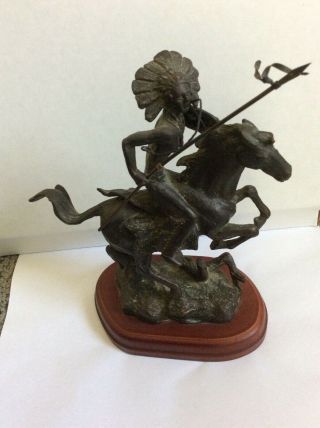 Western Native American Indian On Horseback 8 Inches Tall Bronze (?) Sculpture