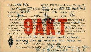 9akt G.  W.  Curran Chicago,  Illinois 1923 Vintage Ham Radio Qsl Card
