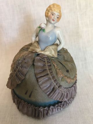 Vintage Porcelain Half Doll Pin Cushion Lady