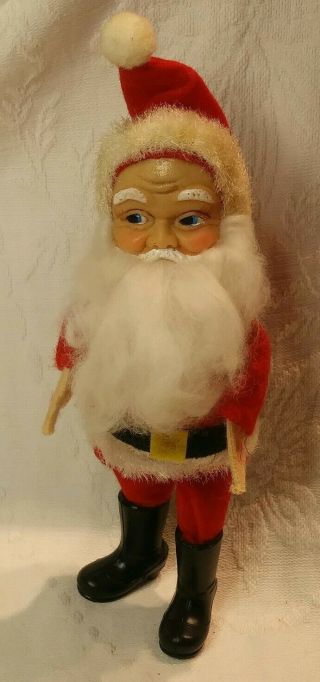 Santa Claus Vtg Christmas Felt On Cardboard 7 Inches Tall Wearing Suits & Boots