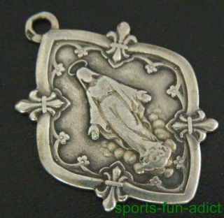 Hallmarked Art Nouveau Antique Our Lady Mary Sterling Religious Medal Pendant