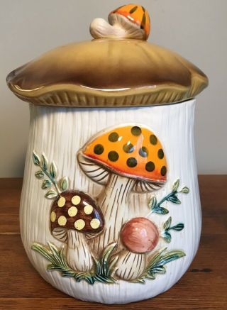 11 " Vintage Merry Mushroom Sears Roebuck Canister Cookie Jar W/ Lid 1976
