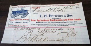 1916 L.  H.  Hitchcock & Son Farm Goods Wagons Receipt Bill Invoice Nashville Tenn.