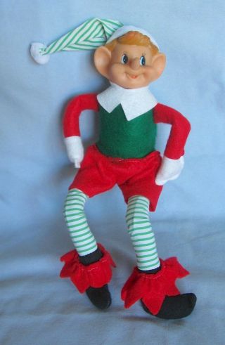 Elf Christmas Shelf Sitter Pixie 12 " Bendable Arms Legs Pointed Nose Large Ears