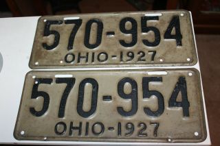 Vintage Pair 1927 Ohio License Plates Matched Set 570 - 954