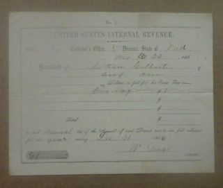 1866 U.  S.  Internal Revenue Tax Receipt