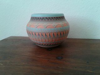 Vintage 1994 Navajo Etched Pottery Vase,  Signed E.  Etsitty