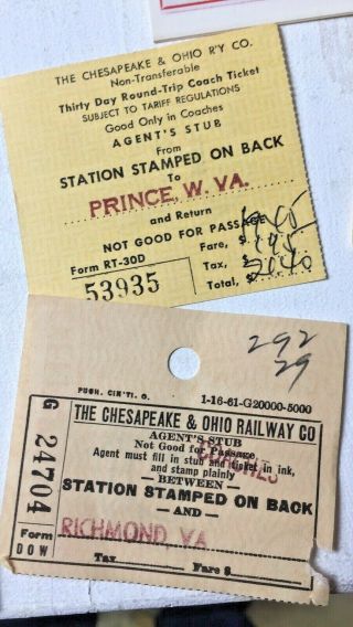 Vintage C&O Chesapeake And Ohio Railway Train Tickets And 1962 4