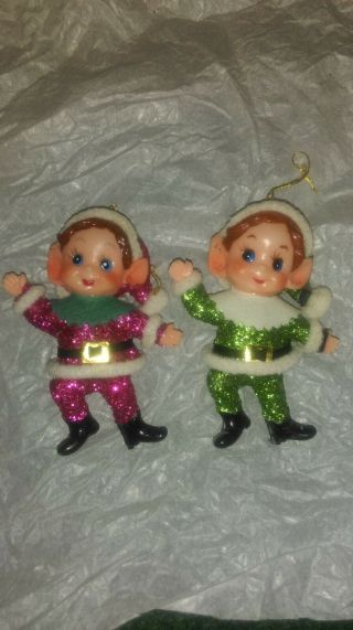 Vintage Dancing Elf Ornaments Set Of 2 Pink And Green