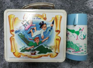 1969 Walt Disney Peter Pan Metal Lunch Box With Thermos