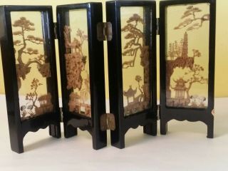 Rare Vintage Chinese Hand Carved 4 - Panel Screen Cork Origami Diorama By San You