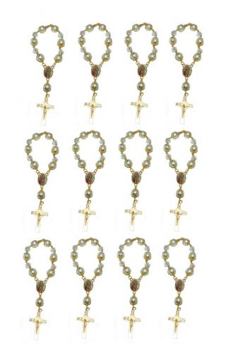 12 Piece Rosary Pearl Bracelet Our Lady Of Guadalupe Catholic (gold)
