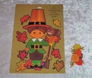 Vtg Thanksgiving Decorations Die Cut Out Booklet Pilgrim Boy Girl Hallmark