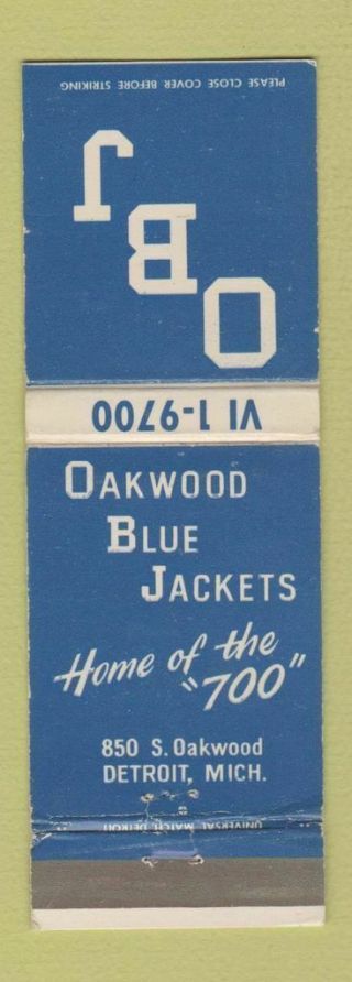 Matchbook Cover - Oakwood Blue Jackets Detroit Mi Wear