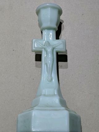Vintage Green Rare Milk Glass Crucifix Candle Holder