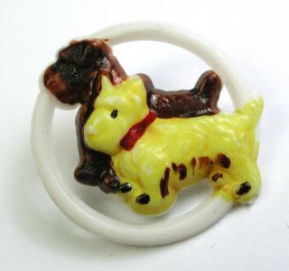 Bb Vintage Goofy Type Buttons 2 Terrier Dogs Design - 3/4 " 1930s