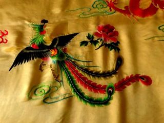 Esme Old Vintage Gorgeous Yellow Satin Chinese Dragon Embroidery Duvet 84 " X68 "