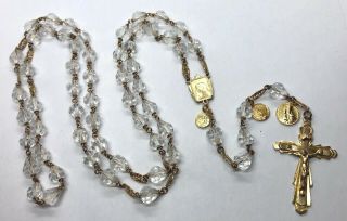 † Antique Art Deco Crystal Glass Beads & Gold Filled Silver Rosary †