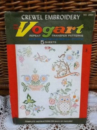 Vintage Vogart Crewl Embroidery Transfer Patterns For Crewel Work 2004