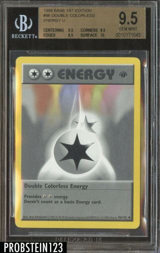 1999 Pokemon Base 1st Edition 96 Double Colorless Energy Bgs 9.  5 W/ 10