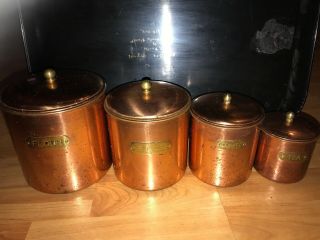 Vintage Copper Nesting Tin Storage Canister Set Kitchen Decor Rare Old B29