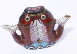 Vtg Estate Chinese CloisonnÉ Enamel Twin Carps Miniature Decorative Tea Pot